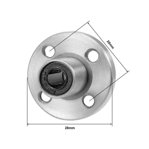 uxcell LM6UU round flange linear ball bearing, 6mm bore, 28mm flange diameter, front view with three mounting holes