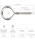 Heavy Duty 304 Stainless Steel Eye Screws 30 Pack Slick Corrosion Proof Screw Hooks For Diy Crafts Jewelry Assembly And Home Wall Displays Rock Solid Grip With Killer Stability Up To 1 57 Inch, measuring 1.57in with detailed dimensions.