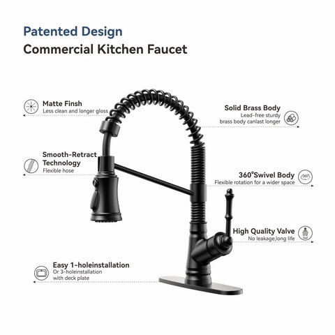 Matte Black Kitchen Faucet With Pull Down Sprayer One Handle Pull Out Design showing features and design elements.