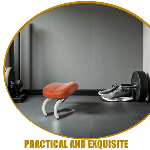 Adjustable Kneeling Meditation Bench For Mindful Practice Portable Prayer Chair in gym, orange ergonomic design on gray floor