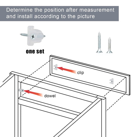 Installation diagram of 10 Pack Acrylic False Front Cabinet Clips With Screws For Kitchen Cabinets And Drawers demonstrating placement.