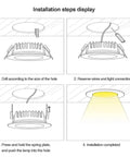 Installation steps for Four Pack Waterproof Recessed Downlight Aluminum Led Ceiling Light 30 Watt Anti Glare COB Spotlight.