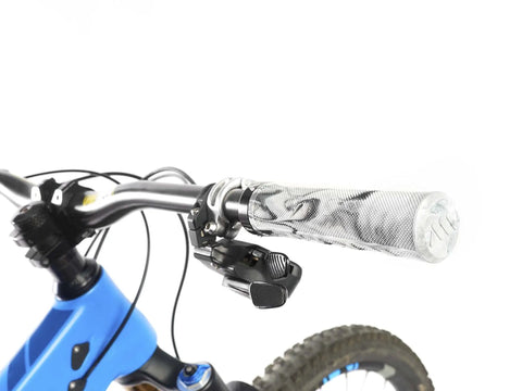 Berm Grips White Camo Dope Locking System 135mm MTB Grips With Tapered Diameter 33.9mm To 29.5mm Lightweight 100g on blue bike