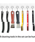 7 Piece Multi Purpose Crevice Cleaning Brush Set for Stubborn Kitchen Grime And Grease Stains hanging on hooks