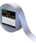 High Visibility Silver Reflective Sew On Fabric Tape Strips For Clothing Edging, 1 Inch By 20 Yards, roll view, label detail