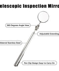 4 Pack Telescoping Inspection Mirror Pen Style 33mm For Car Repair Pro Gear With 360 Degree Rotating Head And Stainless Steel Handle Ideal For Tight Spaces Under Dashboards And Engine Bays During DIY Car Repairs, stainless steel, 360° head