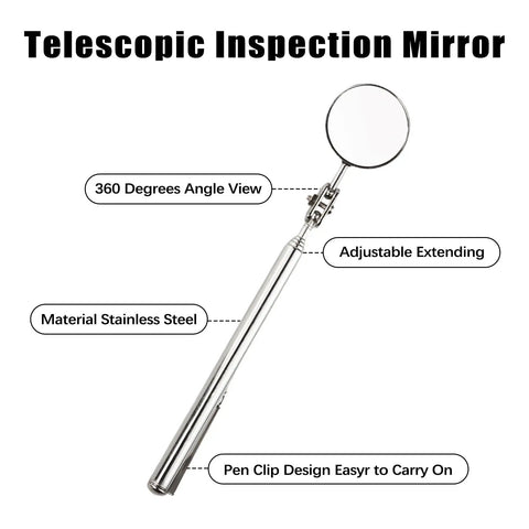 4 Pack Telescoping Inspection Mirror Pen Style 33mm For Car Repair Pro Gear With 360 Degree Rotating Head And Stainless Steel Handle Ideal For Tight Spaces Under Dashboards And Engine Bays During DIY Car Repairs, stainless steel, 360° head