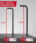Right angle screwdriver set, 130mm and 140mm, chrome vanadium steel, PH1 PH2 SL3/16 SL1/4