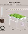 Hydroponic Grow Kit With 36 Plant Sites One Layer PVC U Pipe System showing specifications and components.
