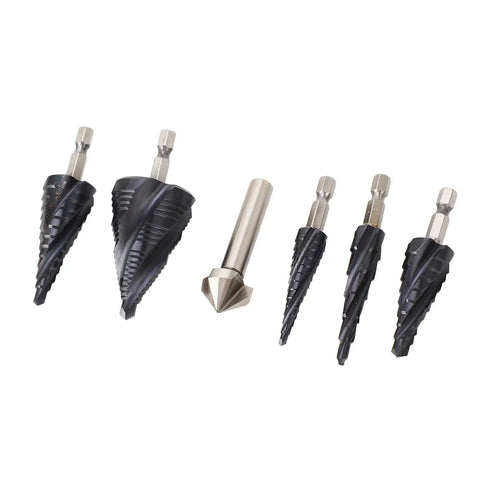 Top Notch M35 Cobalt Step Drill Bit Set With 4 Flute Pagoda Design For Stainless Steel And Hard Metal High Speed Cutting Zero Burrs And Clean Holes Every Time In Sheet Metal Projects, 5-piece set