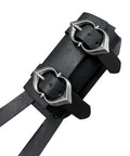 Close-up of Medieval Faux Leather Back Sword Frog For Larp Cosplay with vintage buckles