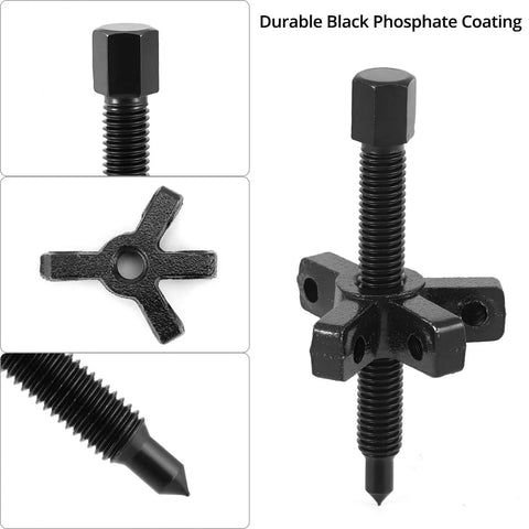 Detailed view of black phosphated drive screw for Beefy 3 Inch Gear Puller With 3 Reversible Jaws, Drop Forged Cr-V Steel, 3 Ton Capacity