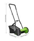 Push Reel Lawn Mower With Five Steel Blades, walk-behind manual grass cutter with grass bag, 109cm tall