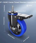 Beefy Heavy Duty 4 Inch Stem Caster Wheels With Dual Locking 2200 Lb Capacity 3/8-16 UNC Threaded Stem swivel caster close-up