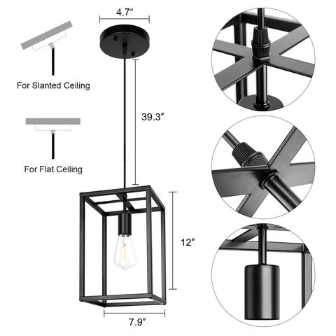 Industrial Black Pendant Light Fixture With Geometric Wire Cage, Retro Modern Loft Vibe Lantern for kitchen and dining room