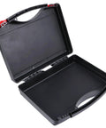 Totally Kickass PP Toolbox With Handle, Portable Organizer Crate For Hand Tools And Measuring Devices, open black plastic toolbox.
