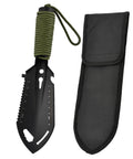 Beast 9 In 1 Portable Camping Shovel Multi Tool For Backpacking And Survival Gear with sheath, green paracord handle