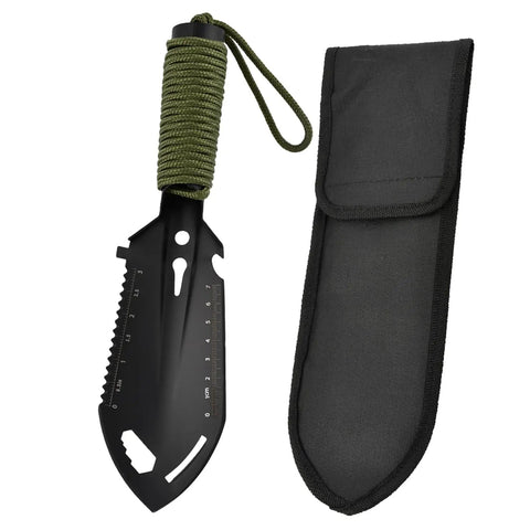 Beast 9 In 1 Portable Camping Shovel Multi Tool For Backpacking And Survival Gear with sheath, green paracord handle