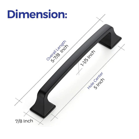 Solid 5 Inch Square Arch Cabinet Pulls Matte Black 30 Pack Center To Center 5 Inches detail with dimensions and base