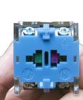 Close-up of Two Pack Heavy Duty Latching Rotary Selector Switch With 110V LEDs, 22mm Panel Mount, showing blue casing and wiring.