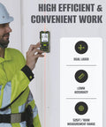 No Fuss Grab and Go Dual Laser Distance Meter 525FT Range Rechargeable Measure Tool With Tilt Sensor Multi Unit Conversion And Pythagorean Mode For Tight Spots And Fast Crew Jobs in use, displaying accuracy and dual laser feature.