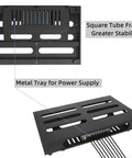 Top and angled side view of Gig Ready 18 By 11.8 Inch Guitar Pedal Board With Built In Power Supply Tray Durable Aluminum Build Rugged Black Finish SPB-18S