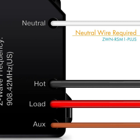 Close-up of Hidden Z-Wave Plus Smart Relay For Lights And Ceiling Fans, Neutral and other wires visible