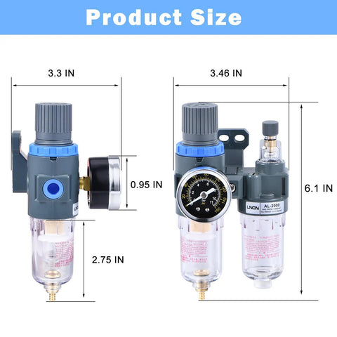One Quarter Inch Air Compressor Filter With Integrated Pressure Regulator Water Oil Trap Separator And Lubricator Cup AFC2000 dimensions