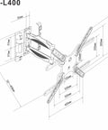 Diagram of Full Motion TV Wall Mount Bracket With Slick 90 Degree Swivel Arm Heavy Duty Steel Build, dimensions shown for installation.