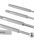 Four-piece ball-type hole gauge set with knurled steel handles; inch/mm sizes 1/8 to 1/2; CanCNC cap.