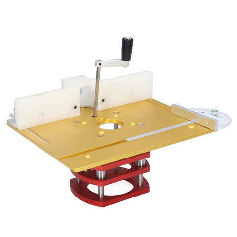 Universal Router Table Lift Kit With 51Mm Stroke And 240X200Mm Plate showing manual crank and durable construction for woodworkers.