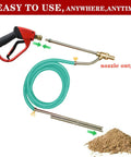 Wet Sandblasting Kit for Pressure Washers, 5000 PSI, nozzle, hose, and sand display. Nozzle tips and quick disconnect visible.