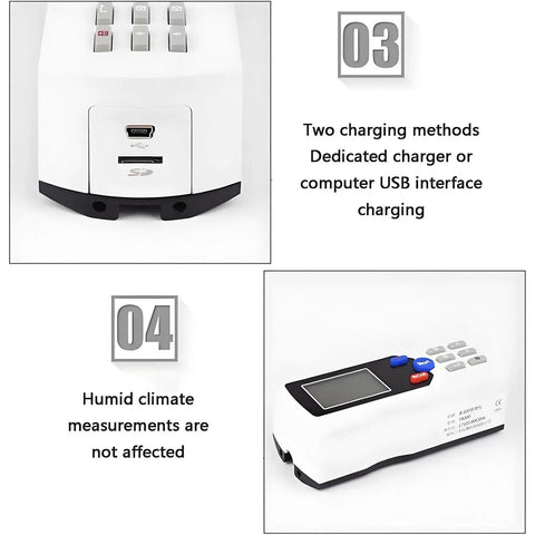 Surfaces Roughness Tester Digital Profilometer With LCD Display And Diamond Probe showing USB port and side view