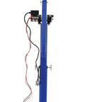 Side view of Supercharged 12V DC Powered Jib Crane with steel frame and electric motor for heavy lifting in tight spaces.