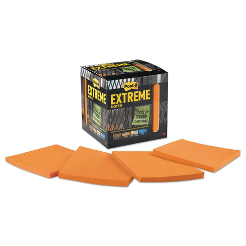 Extreme Adhesive Orange Sticky Notes 3x3 Inches For Rugged Jobsites, package and three sticky note pads, water resistant