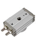 Pneumatic rotary actuator (rack-and-pinion), double-acting, 20mm bore, aluminum housing with mounting ports.