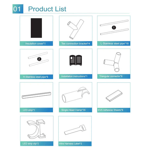 Product components list for Two Tier Filament Storage Rack With Trans Cover And LED Light Strips