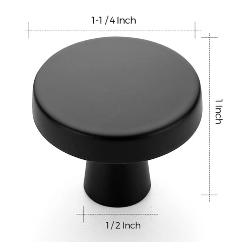 5 Pack 1-1/4 Inch Matte Black Cabinet Knobs And Round Drawer Pulls For Kitchen Cupboards And Dresser Hardware, detailed size view