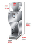 Hassle Free Automatic Powder And Granule Filling Machine With Smart Controls showcasing stainless steel frame and dispenser dimensions.
