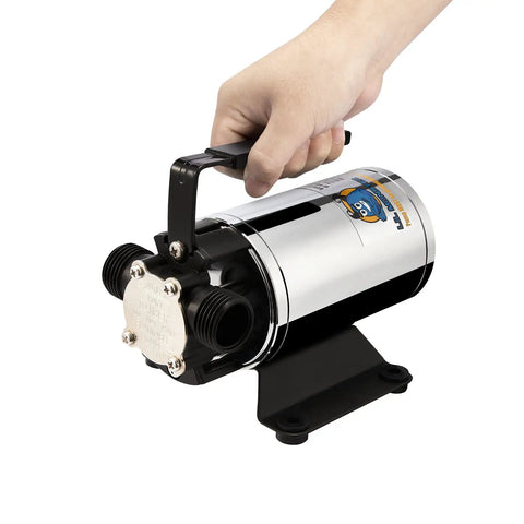 No Bull No Hassle 12V Water Transfer Pump 330 Gallons Per Hour with handle for portability and ease of use.