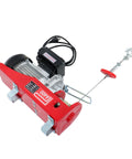 PA400 electric hoist from Amazon with red housing, black motor, wireless remote, 880 lb capacity.