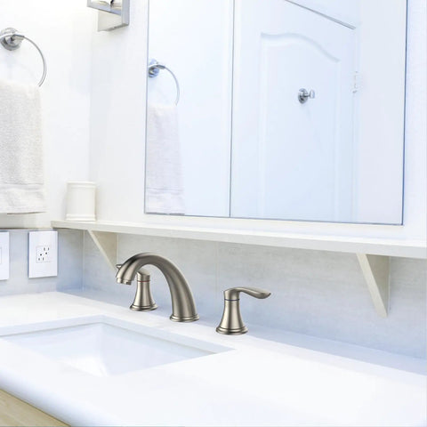 Widespread Brushed Nickel Bathroom Sink Faucet With Three Hole Install Durable Ceramic Valve Easy Install Stainless Steel Pop Up