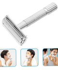Long Handle Safety Razor for Men With Butterfly Open Design, Old School Vintage Style Beard Shaver and Facial Hair Remover