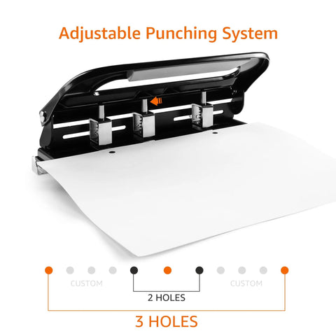 Semi Adjustable Three Hole Punch For Busy Desks 30 Sheet Capacity Black Heavy Duty Paper Punch For Quick Clean Holes Ideal For Pre Punching Letter Size Pages For 3 Ring Binders And Everyday Office Tasks.