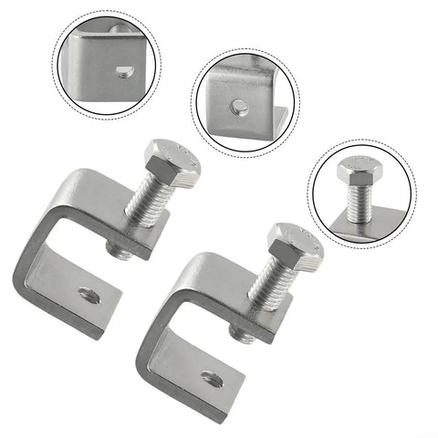 Heavy Duty Stainless Steel C Clamp Set for Welding and Metalwork, rust resistant desk clamps in two pack with close-up details