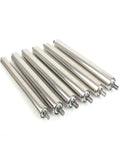 1.5 Inch Dia Stainless Steel Conveyor Roller Pack Of 6 With 8mm Axle Pro Grade Quiet, Low Noise Operation And Built In Spring Bearings, Replacement Steel Rollers For Conveyor Systems, Roller Stands For Woodworking, stainless rollers shown angled