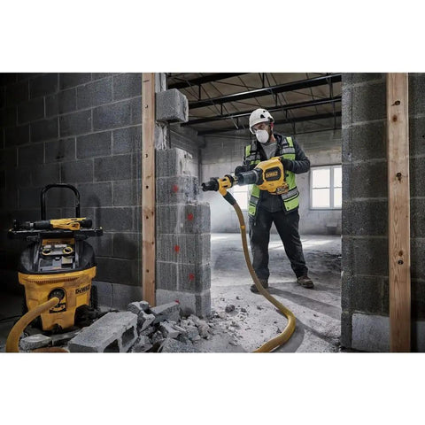 High Power 60V Brushless Cordless Chipping Hammer With SDS Max Chuck And Rear Handle Setup For Rapid Concrete Tear Out in use by a worker.