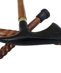 Black Handle Axe Walking Cane With Antique Lock Three Part Open Vintage Walking Stick Durable Aluminum And Wood Build