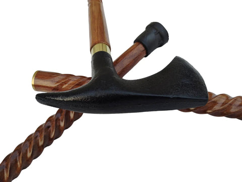Black Handle Axe Walking Cane With Antique Lock Three Part Open Vintage Walking Stick Durable Aluminum And Wood Build