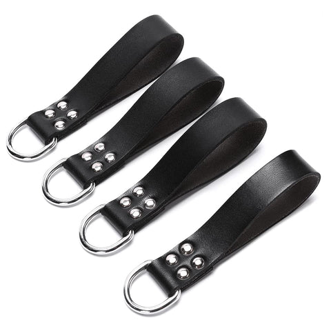 Full Grain Leather Tool Belt Suspender Loops Kit Heavy Duty Strap Connectors 4 Piece Set Clipless Non Magnetic Attachment Weather Resistant Black For Pro Use